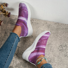 Women's Colorblock Flying Woven Sneakers Slip On Lightweight Platform Shoes