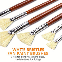 7pcs Artist Fan Brush Hog Bristle Long Handle Comfortable Acrylic Watercolor