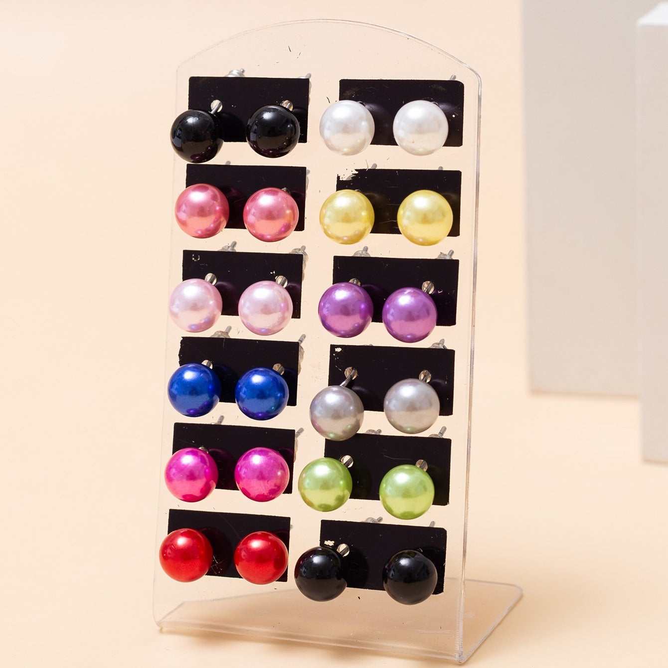 12 Pairs Colorful Pearl Ball Stud Earrings Men Women 6 8 10 12mm