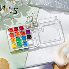 5pcs Mini Acrylic Painting Kit w/ Palette, Brushes, Clip, Sketchbook