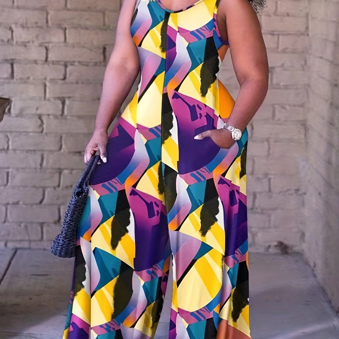  Colorblock V Neck Tank Jumpsuit