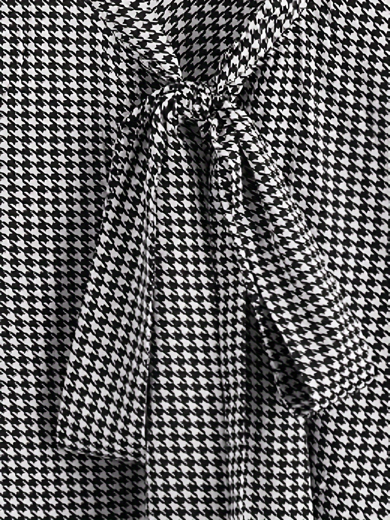  Houndstooth Print Bow Knot Blouse Long Sleeve Top