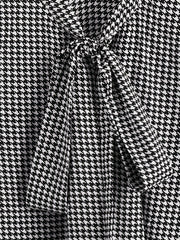  Houndstooth Print Bow Knot Blouse Long Sleeve Top