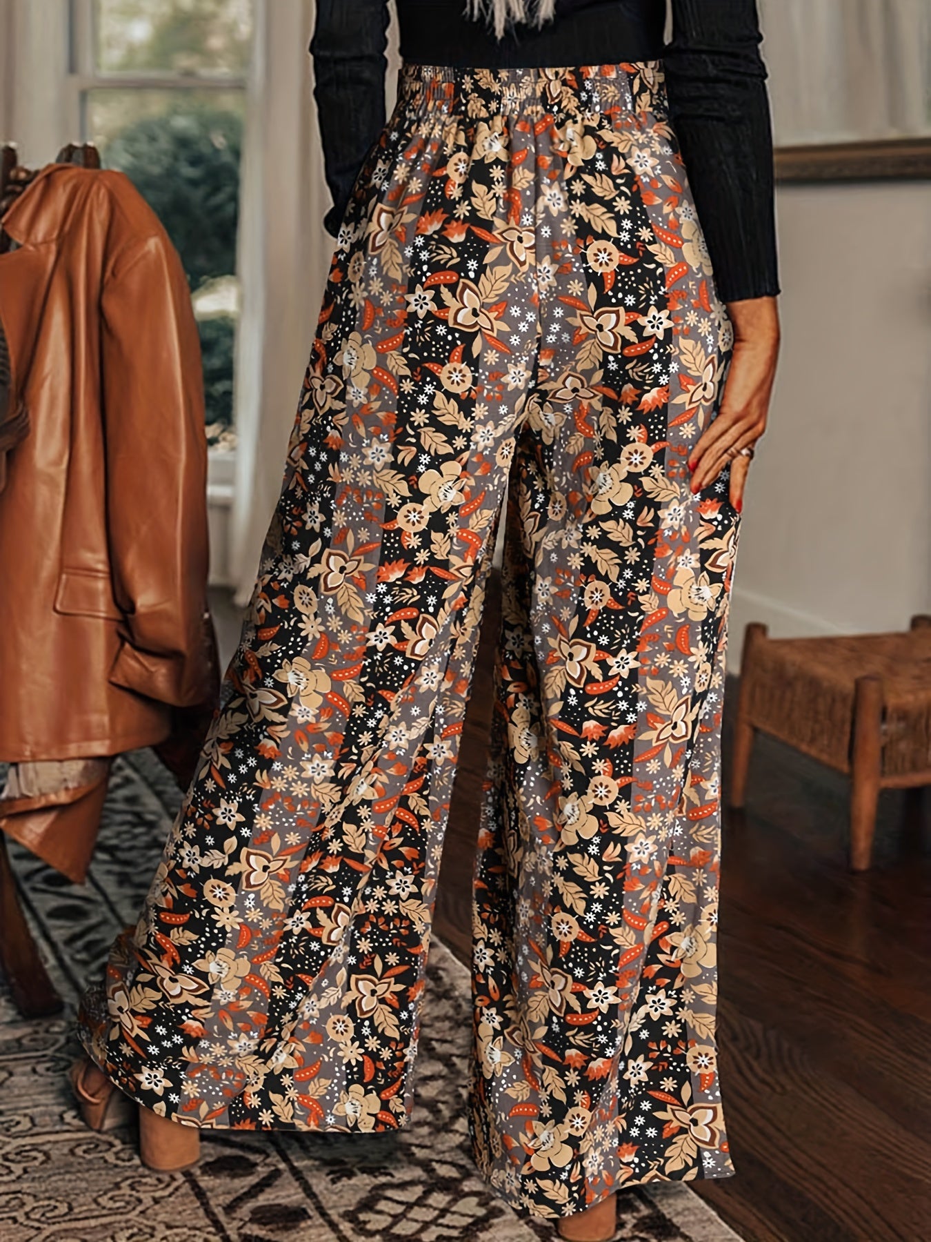  Random Print High Rise Wide Leg Pant
