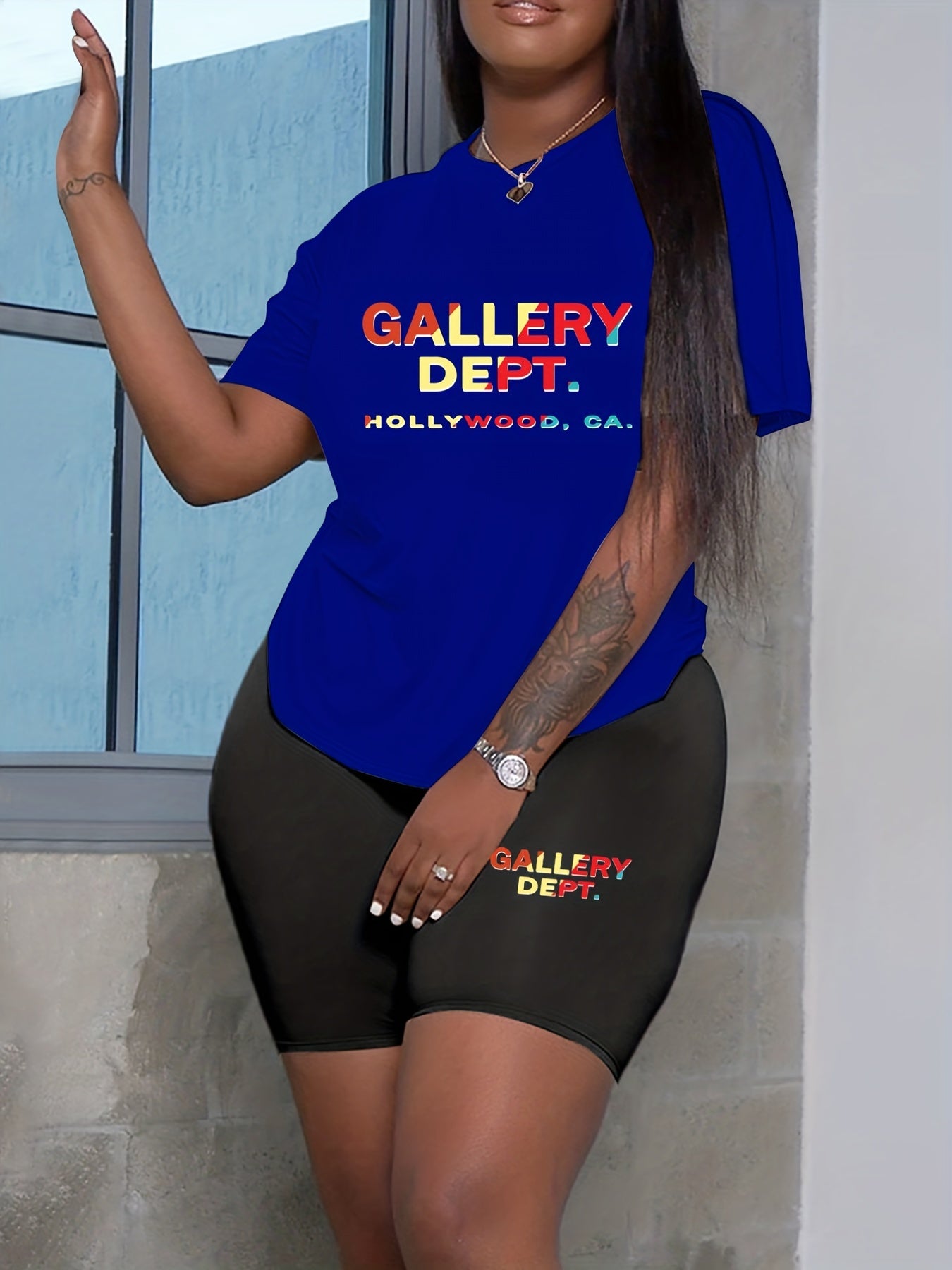  Women's Letter Print Top & Shorts Set