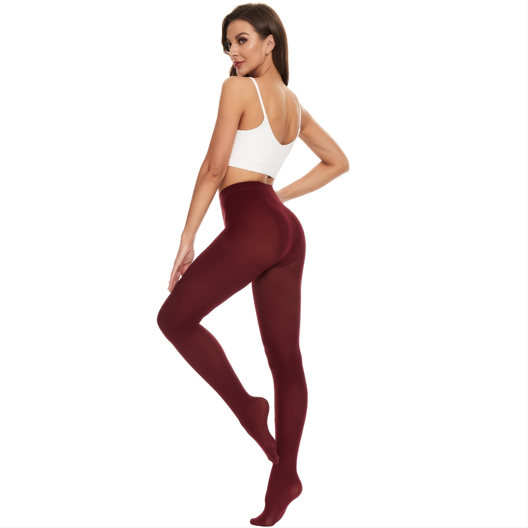Women's 80 Denier Tights Soft Opaque Solid Footed Pantyhose in Wine Red