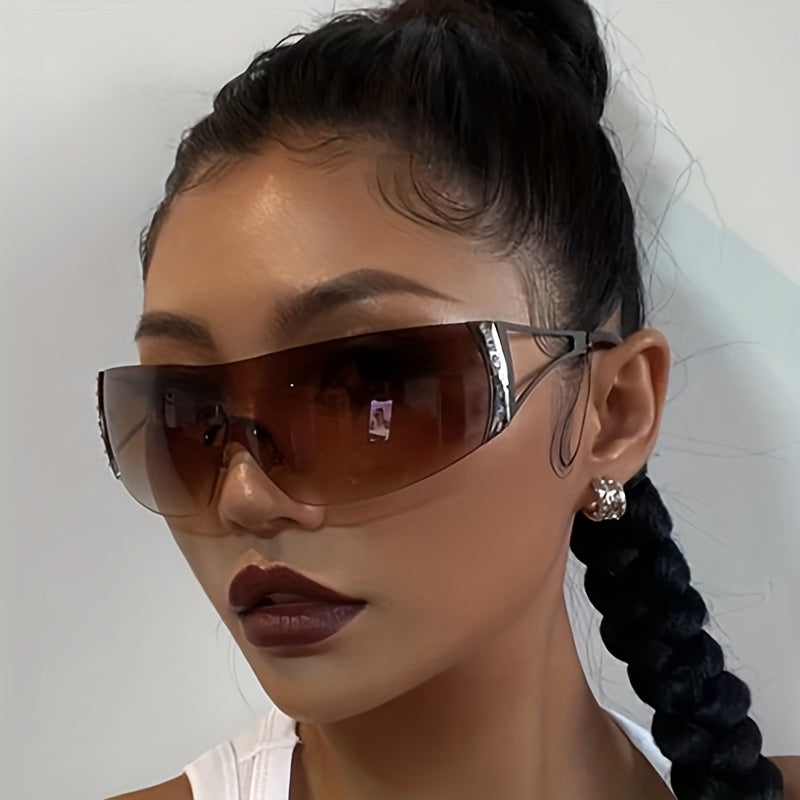 Rhinestone Decor Gradient Rimless Sunglasses UV400