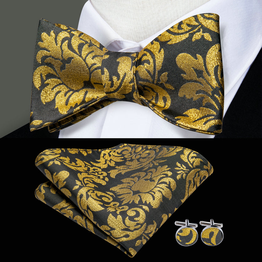 Men's Self Bow Ties Silk Set Necktie Bow Tie Pocket Square Cufflinks