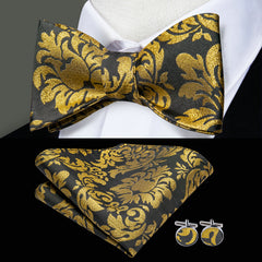 Men's Self Bow Ties Silk Set Necktie Bow Tie Pocket Square Cufflinks