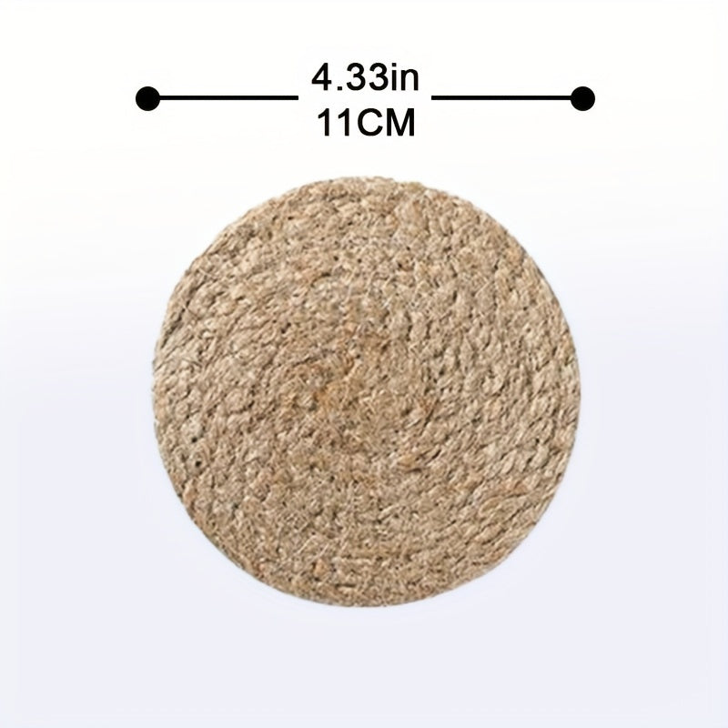 2pcs Rattan Placemats Round Hand-woven Corn Leather Placemat Heat Insulation Pad