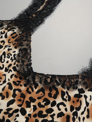  Sexy Leopard Print Lace Trim V Neck Cami Top