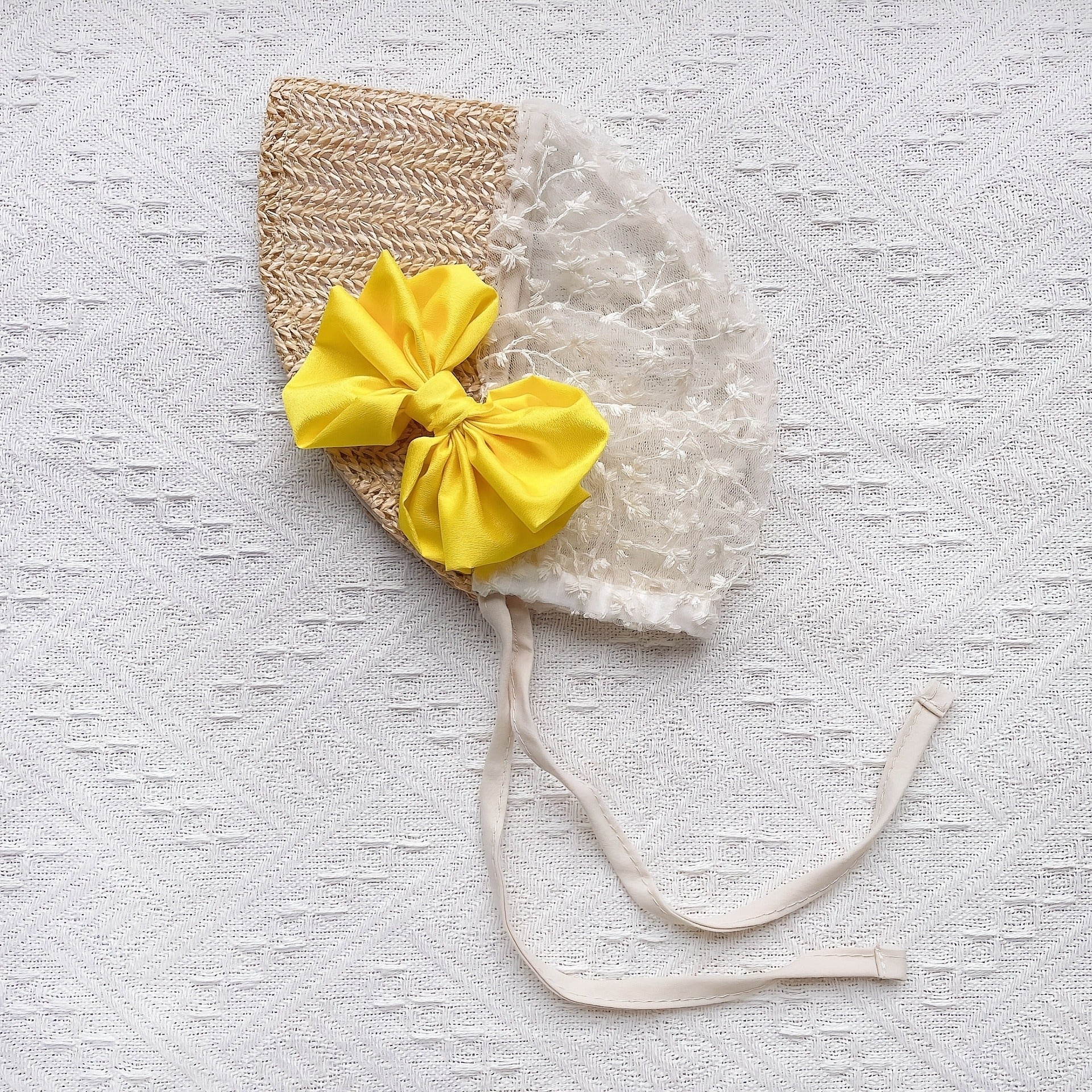 Lace Mesh Cap w/ Bow & Tie Strap for Newborns