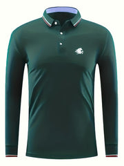 Men's Horse Print Polo Shirt Long Sleeve