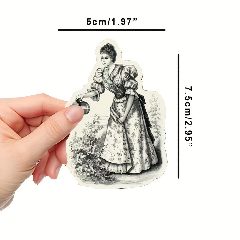 50pcs Vintage Character Stickers Waterproof for Scrapbooking Journals & Crafts