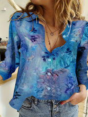  Floral Tie Dye Button Up Collar Shirt Top