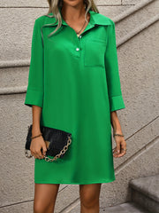 V Neck Button Front Dress Women's Clothing