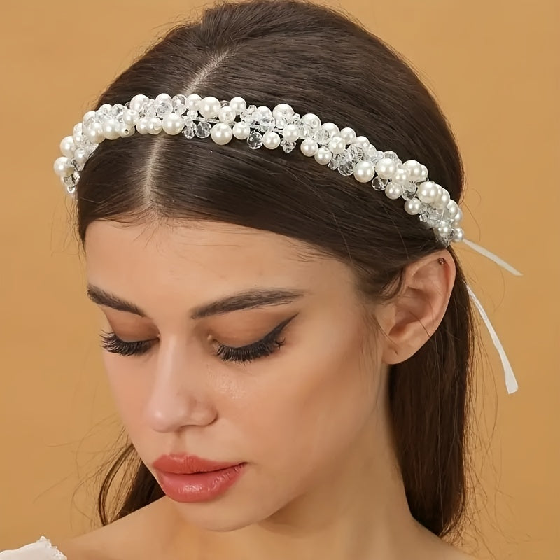 Faux Pearl Beaded Wedding Headpieces For Bride Bridal Headband