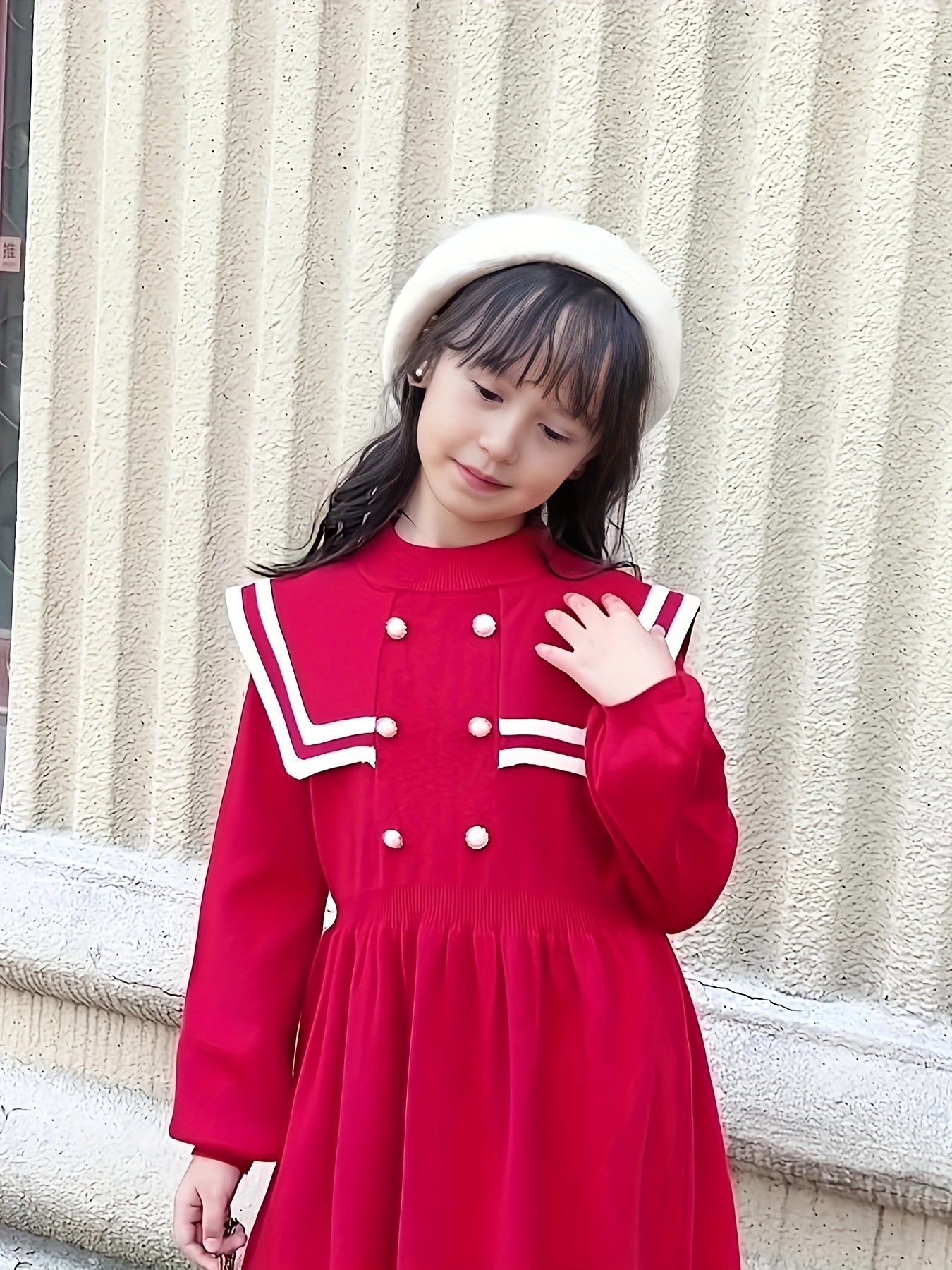 Preppy Style Girls Knit Dress Long Sleeve Comfy Knitwear