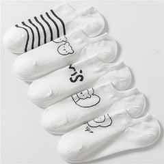 5 Pairs Bear Print Socks Comfy Low Cut Ankle Women's Stockings