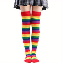 Rainbow Striped Thigh High Socks Over The Knee Stockings