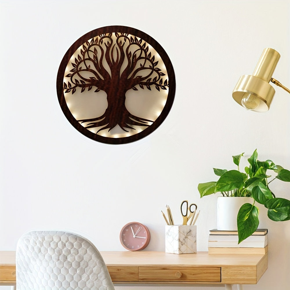 LED Green Plant Tree Creative Lamp Retro Wooden Sign Hanging