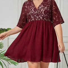  Solid Contrast Lace Mini Dress