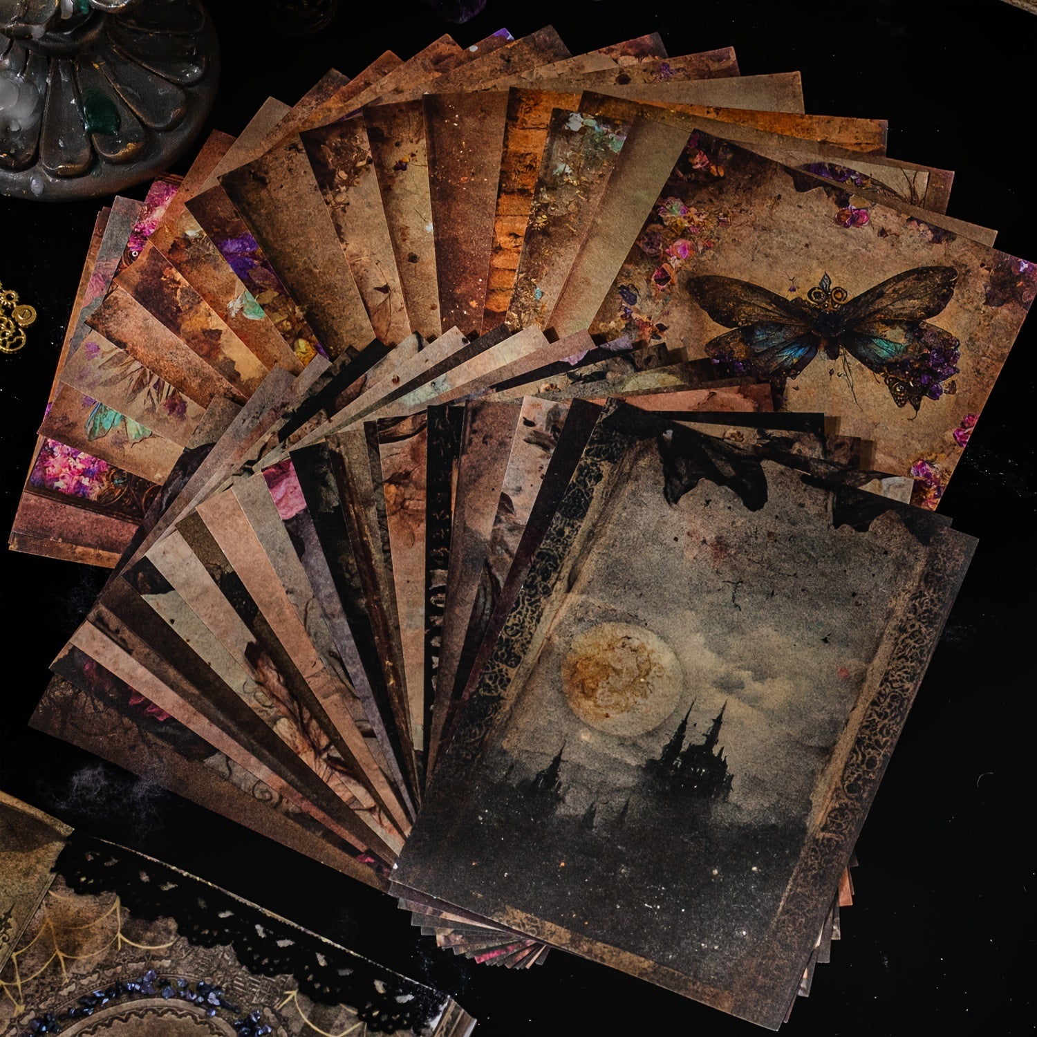 60pcs Retro Dark Series Journal Diary Material DIY Decoration Paper