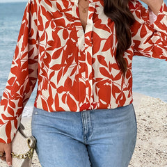  Floral Print Puff Sleeve Notched Neck Blouse