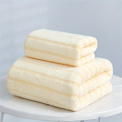 2pc Coral Velvet Striped Towel Set Soft Hand Bath Linen Sets Absorbent Towels