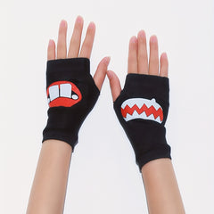 Red Lips Printed Y2K Gloves Elastic Fingerless Hip Hop Warm Knitted Gloves