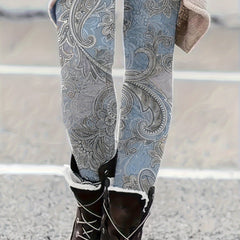  Boho Leggings Women's Plus Paisley Print High Stretch Skinny Leggings