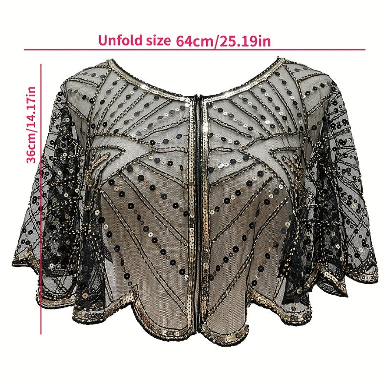 1920s Sequin Embroidered Shawl Wrap Cape for Women Evening Party