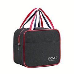 Stripes Handle Zipper Bento Bag Nylon Lunch Insulation Bag