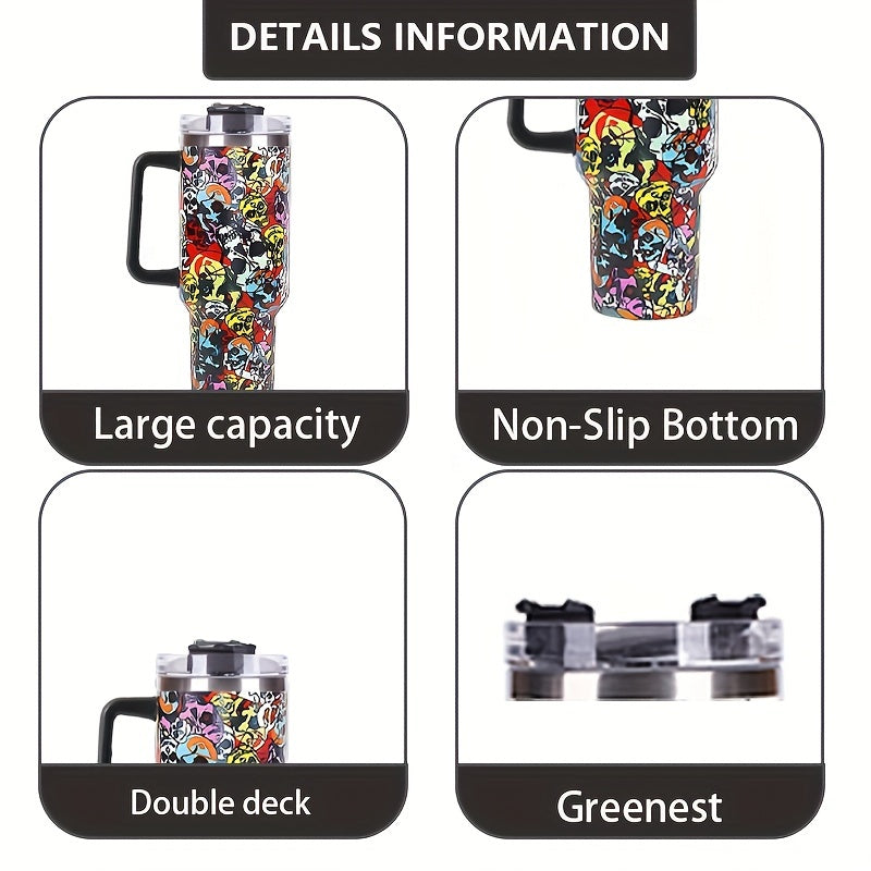 Aeyeele 40oz Skull Series Water Bottle Tumbler With Lid And Straw