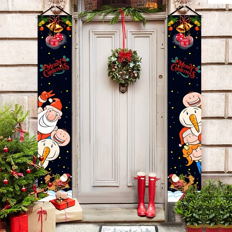 Christmas Porch Couplet Sign Banner Santa Hangs Decorations