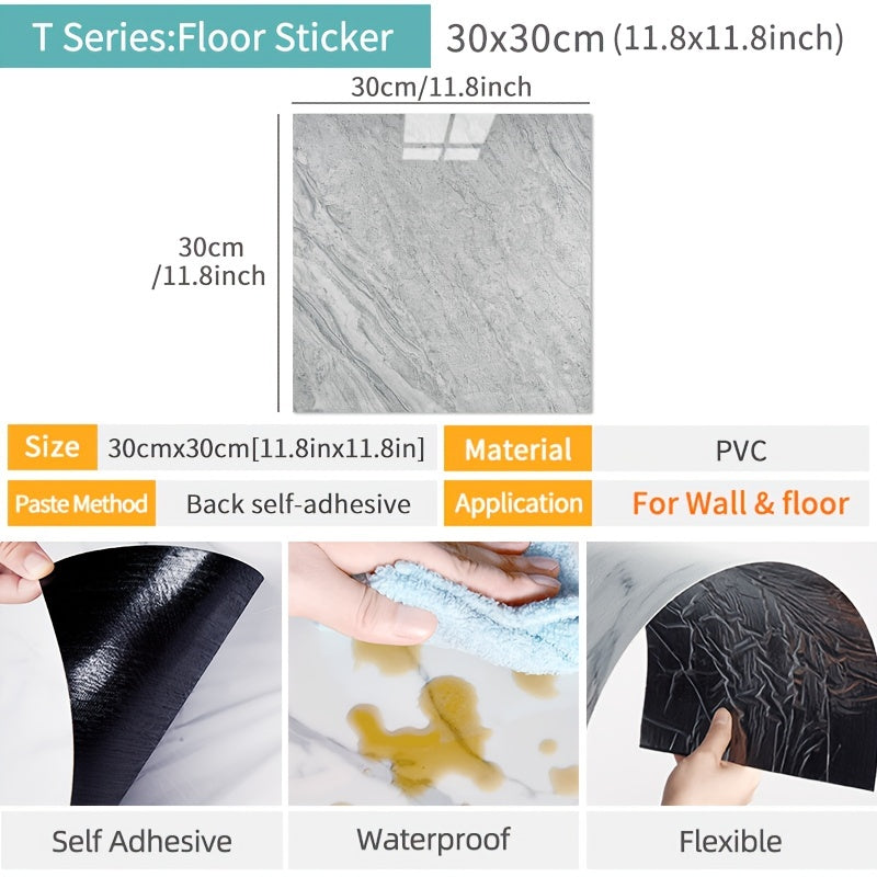 20pcs PVC Marble Floor Stickers Self Adhesive Waterproof Bathroom