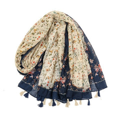 Boho Floral Printed Fringed Scarf Fall Winter Shawl