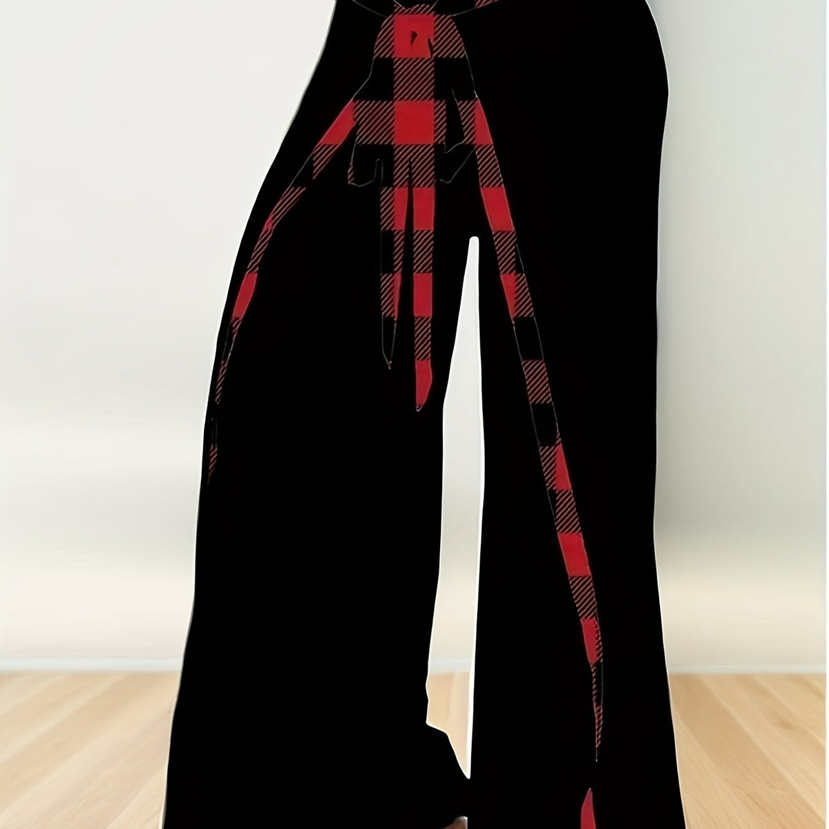 Women's Plus Plaid Print High Waist Wide Leg Pants With Belt