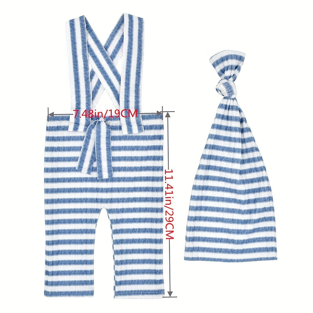Newborn Striped Hat Suspenders Suit Photo Props Outfit