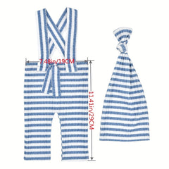 Newborn Striped Hat Suspenders Suit Photo Props Outfit
