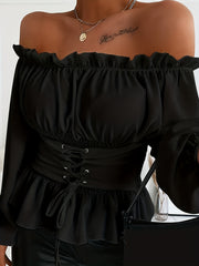  Lace Up Corset Off Shoulder Blouse