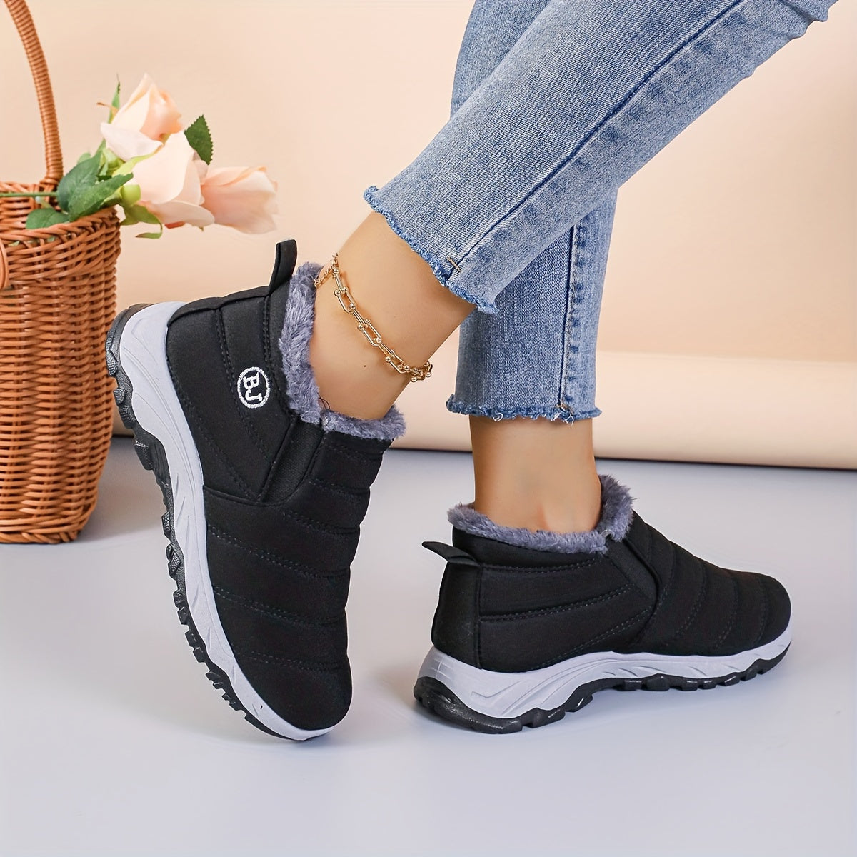 Plush Lined Thermal Snow Boots Wear Res Non Slip Shoes Fall Winter