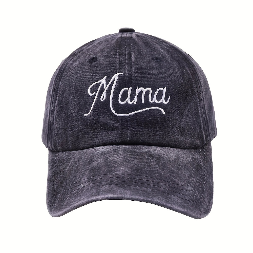 Mama Embroidery Baseball Cap Vintage Washed Dad Hat Adjustable Sunshade Sun Hats