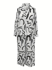  Graffiti Print Long Sleeve Shirt & Pants Set