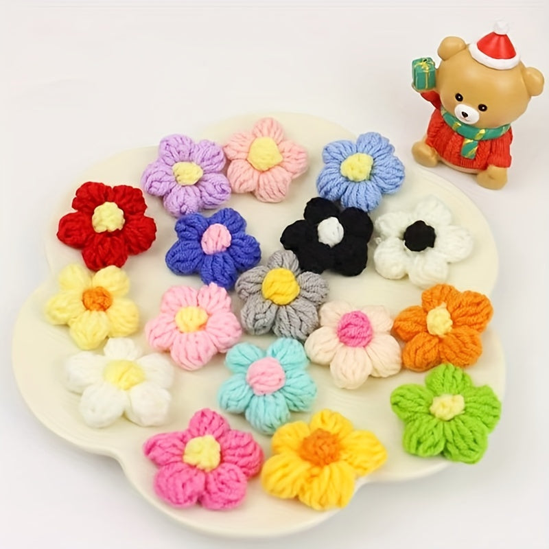 10pcs Hand Hook Woolen Thread Flower Braided Puff Flower Crochet Clothing Access
