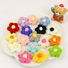 10pcs Hand Hook Woolen Thread Flower Braided Puff Flower Crochet Clothing Access