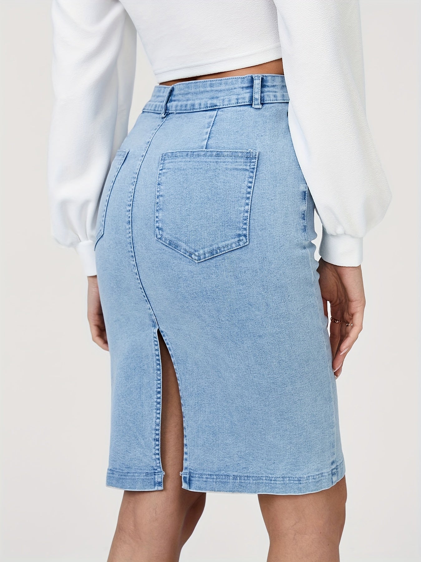 Slim Fit Denim Skirt High Waist Split Denim Skirt Women's Clothing