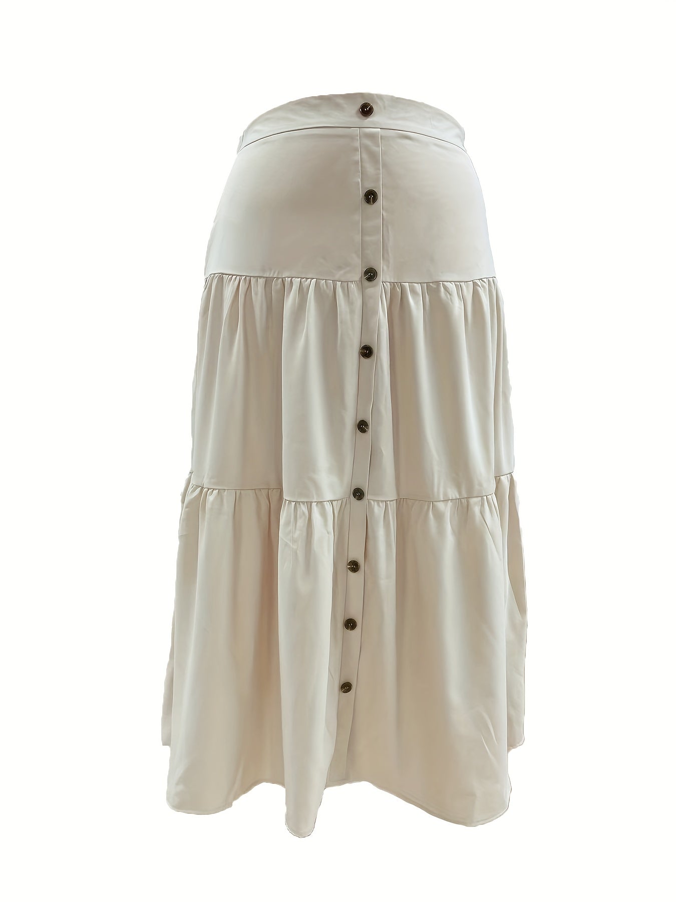  Solid Button High Rise Maxi Smock Skirt