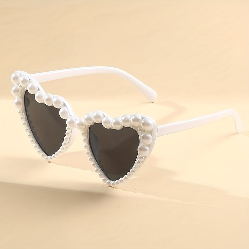 Heart Sunglasses Faux Pearl for Women Girls UV400