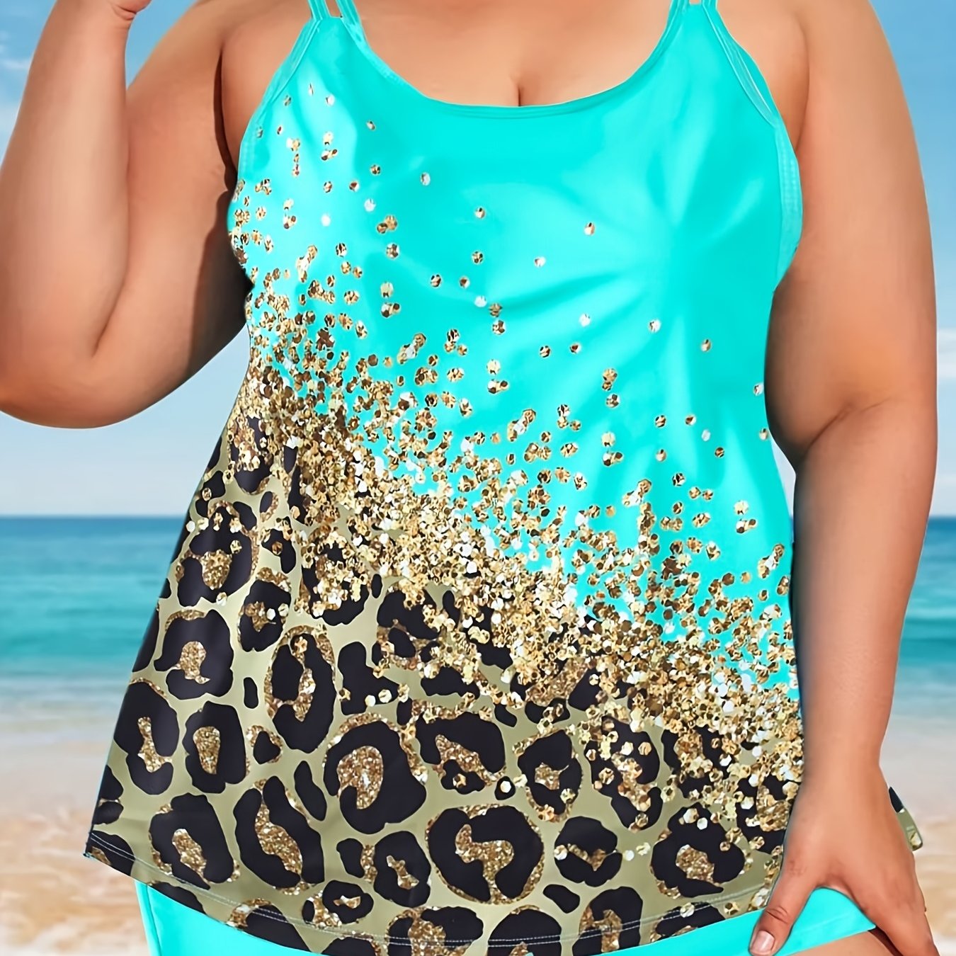  Glitter Leopard Print Tankini Set